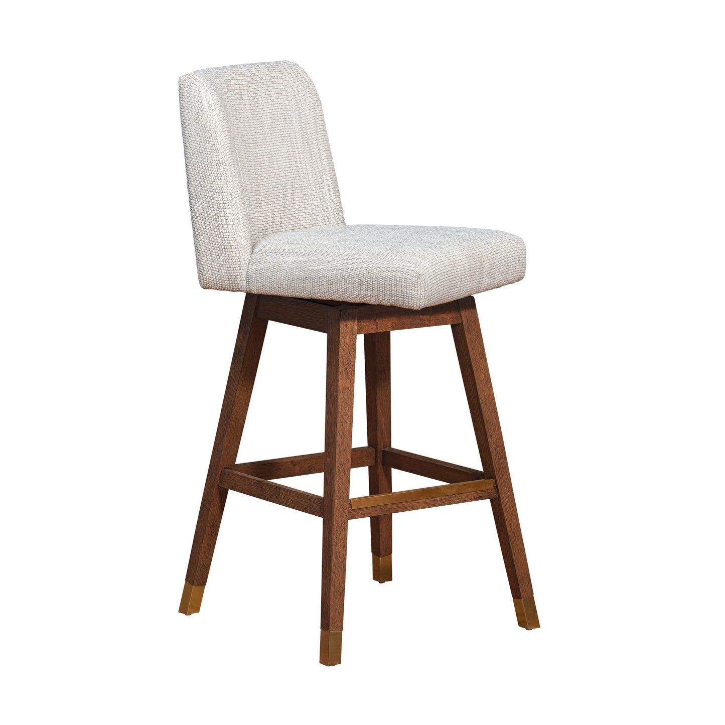 Beige & Wood Brown Solid Wood Bar Height Swivel Bar Chair