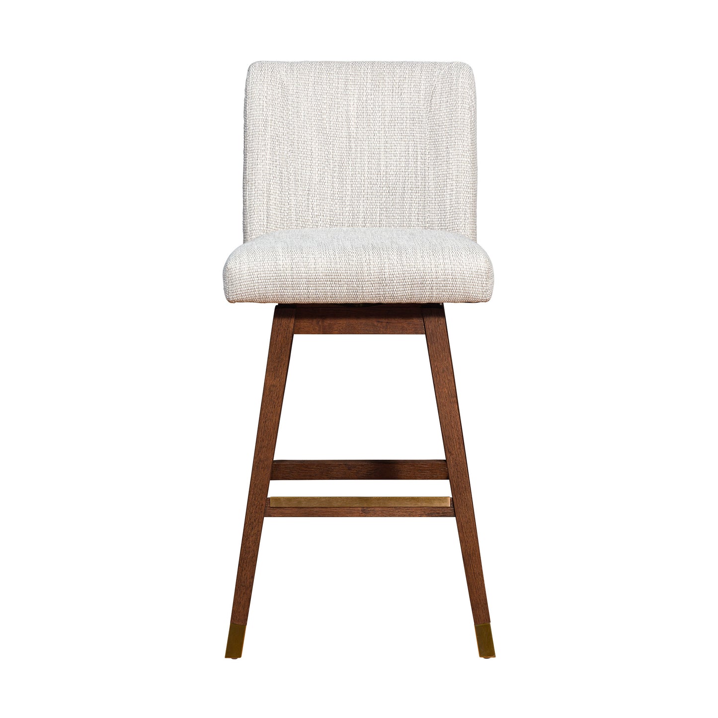 Beige & Wood Brown Solid Wood Bar Height Swivel Bar Chair
