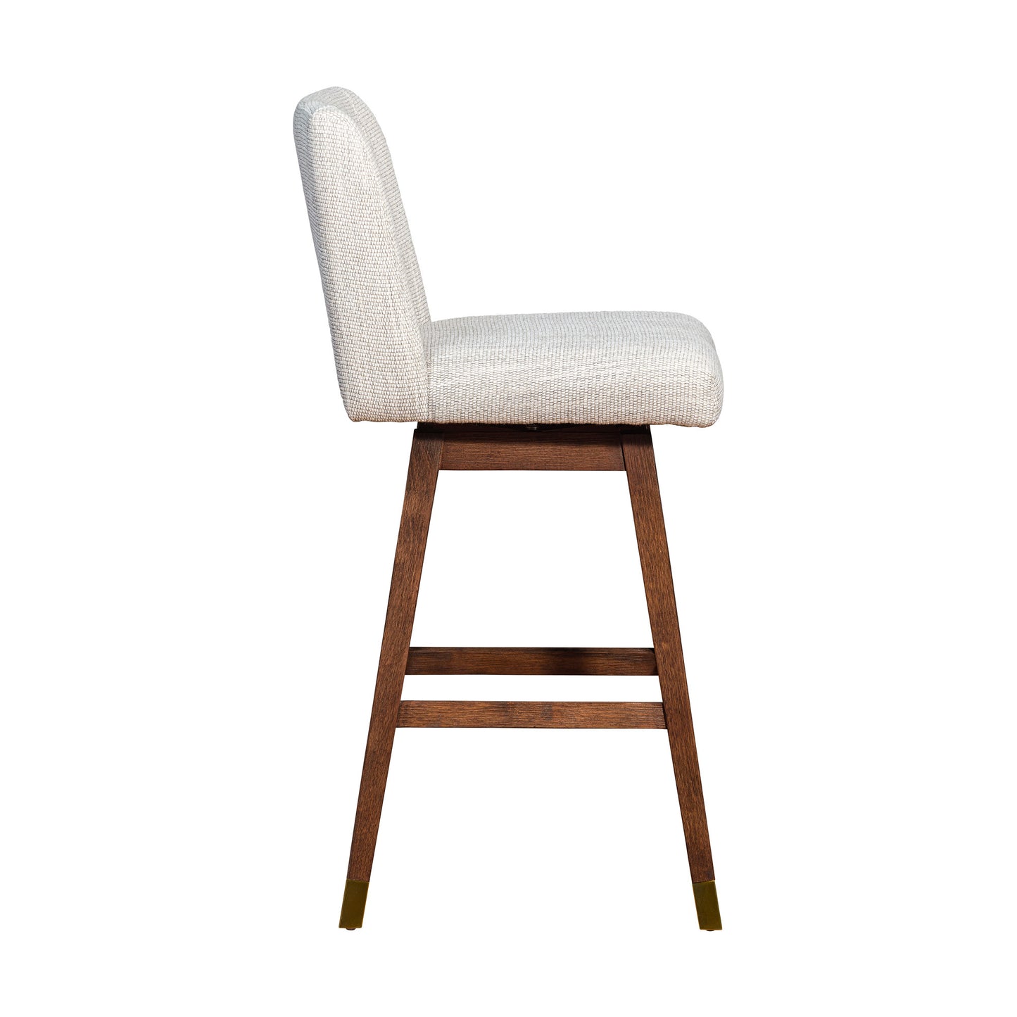 Beige & Wood Brown Solid Wood Bar Height Swivel Bar Chair