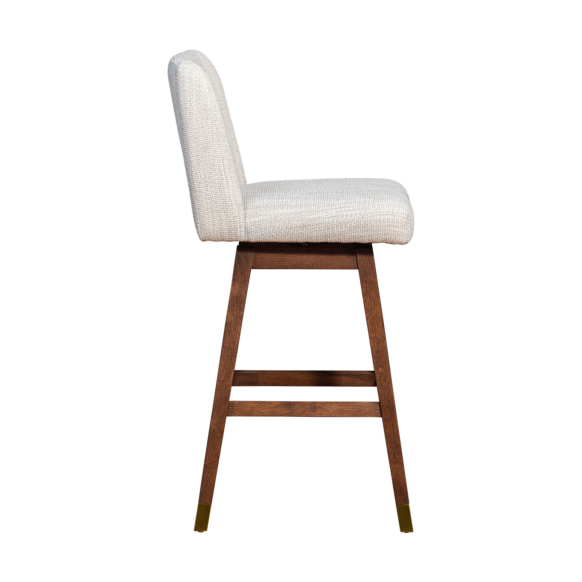 Beige & Wood Brown Solid Wood Bar Height Swivel Bar Chair