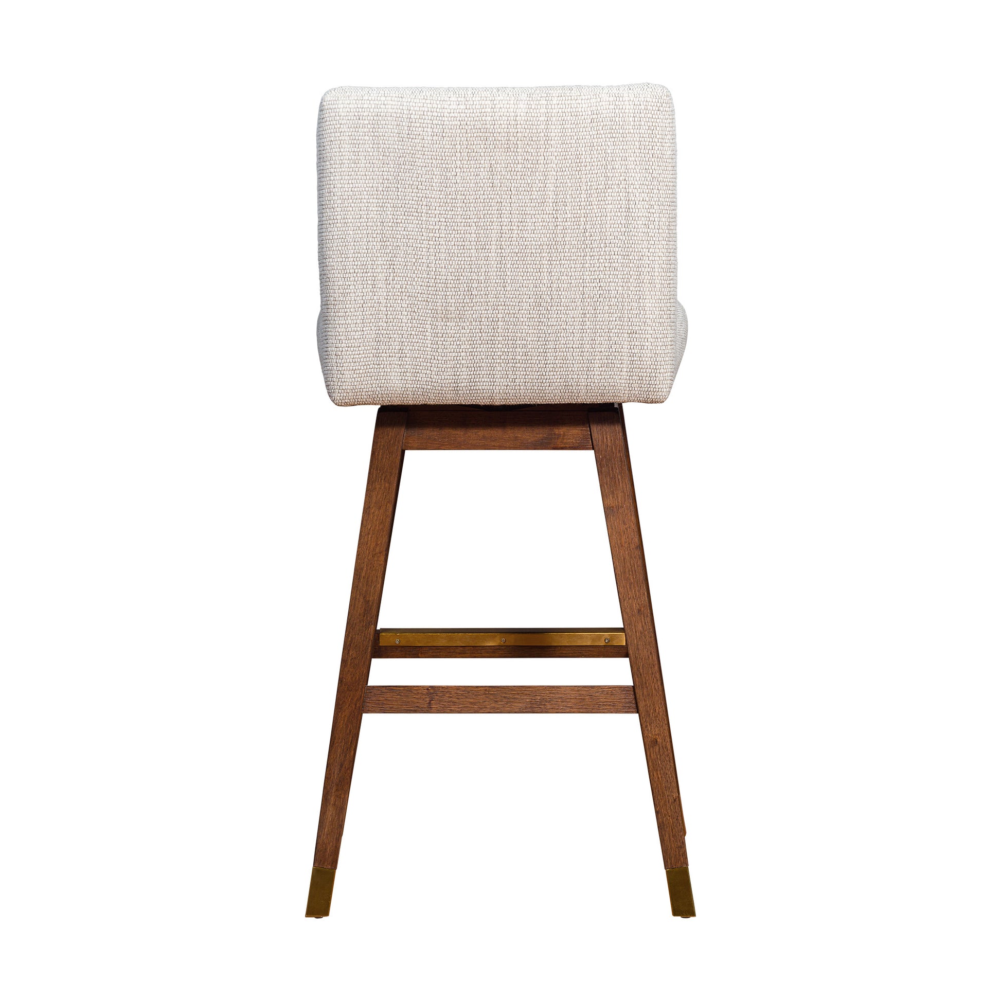 Beige & Wood Brown Solid Wood Bar Height Swivel Bar Chair