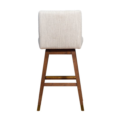 Beige & Wood Brown Solid Wood Bar Height Swivel Bar Chair