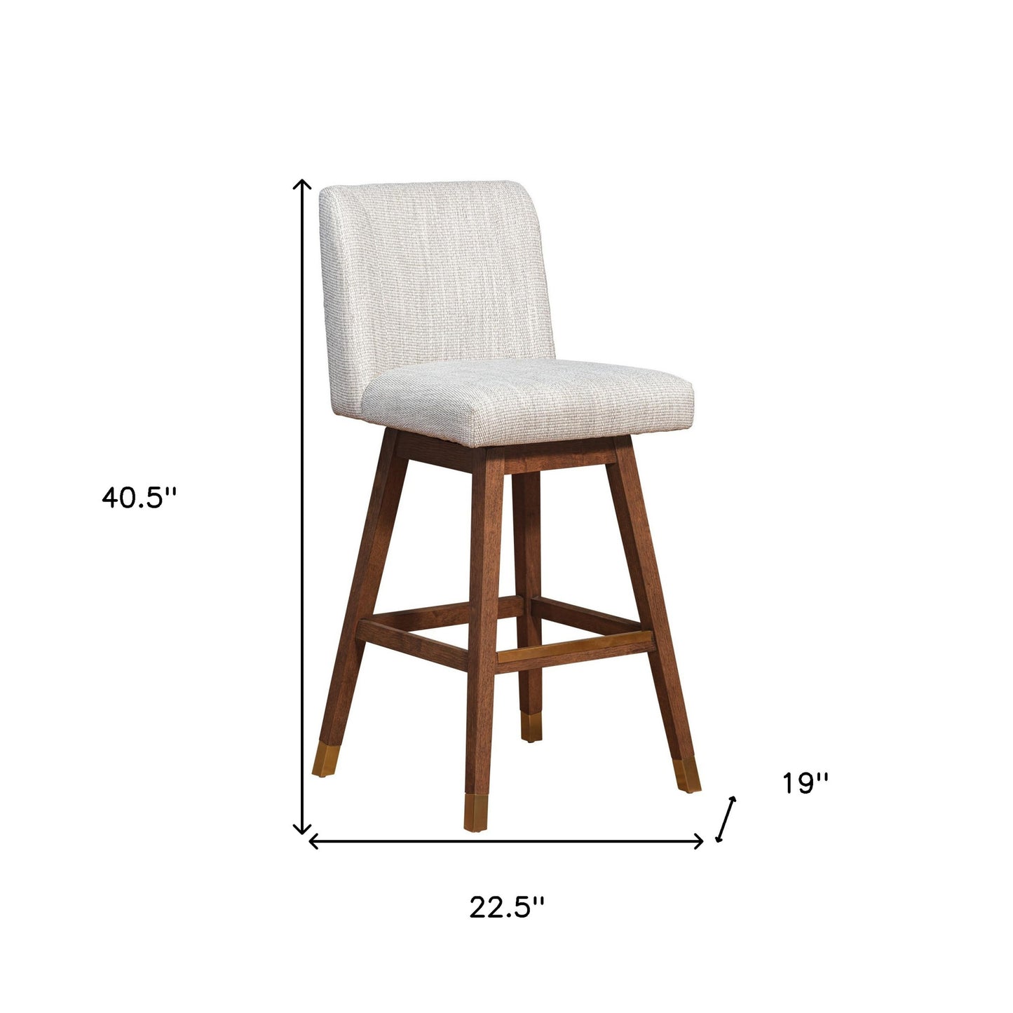 Beige & Wood Brown Solid Wood Bar Height Swivel Bar Chair