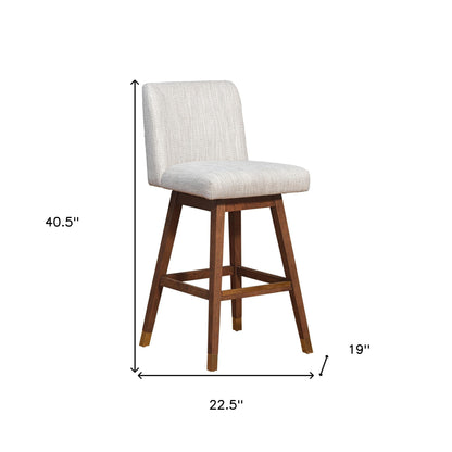 Beige & Wood Brown Solid Wood Bar Height Swivel Bar Chair