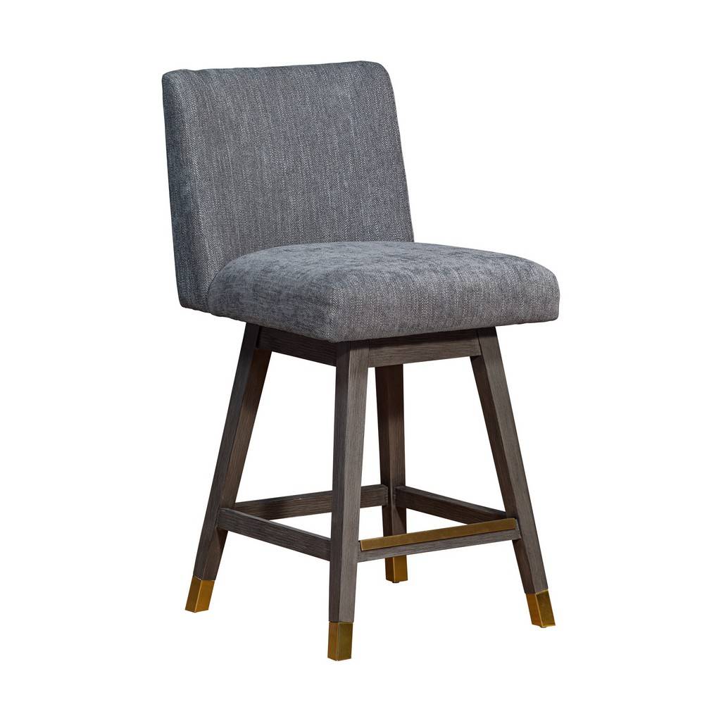 Gray & Brown Solid Wood Counter Height Swivel Bar Chair