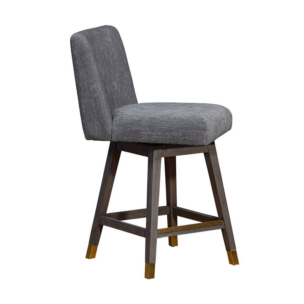 Gray & Brown Solid Wood Counter Height Swivel Bar Chair