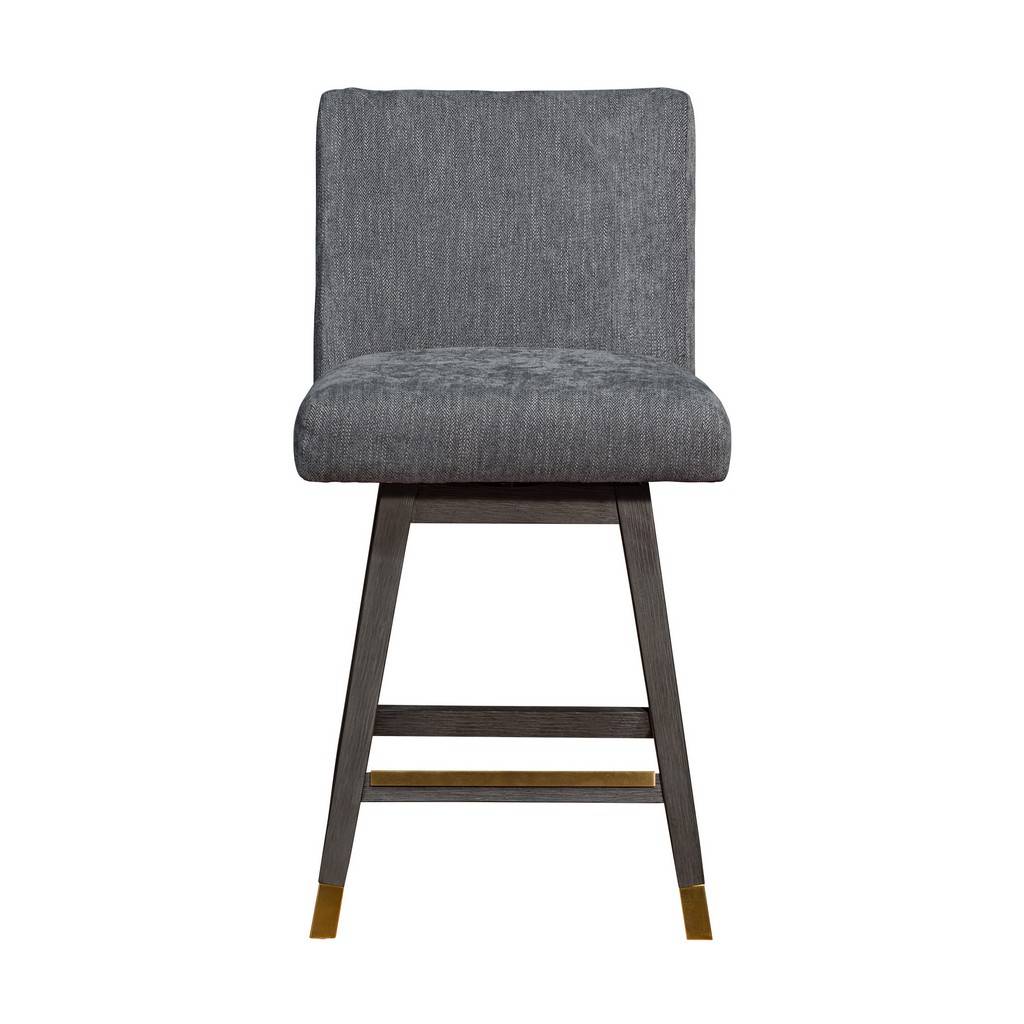Gray & Brown Solid Wood Counter Height Swivel Bar Chair