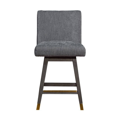 Gray & Brown Solid Wood Counter Height Swivel Bar Chair
