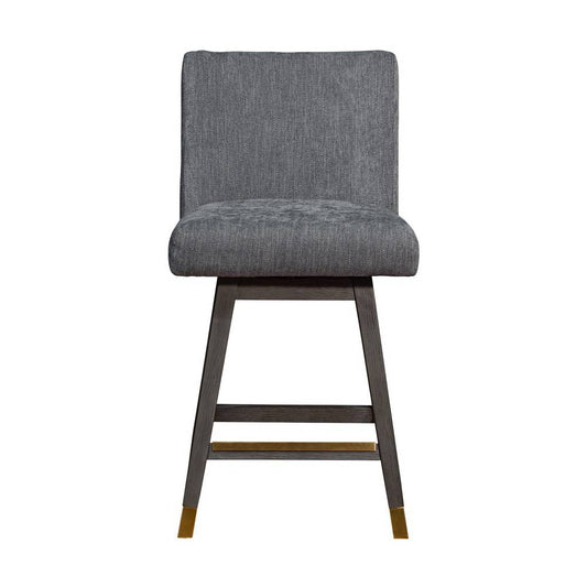 Gray & Brown Solid Wood Counter Height Swivel Bar Chair