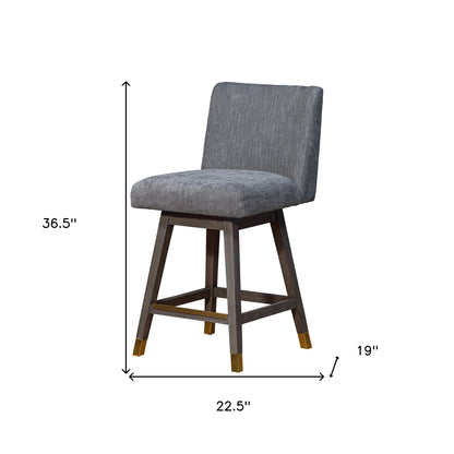 Gray & Brown Solid Wood Counter Height Swivel Bar Chair