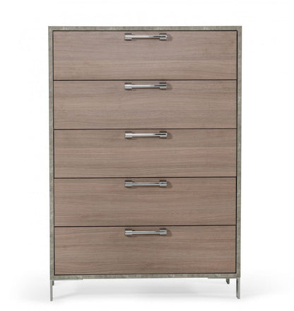 Brown Oak And Grey Solid And Manufactured Wood Five Drawer Chest image 2