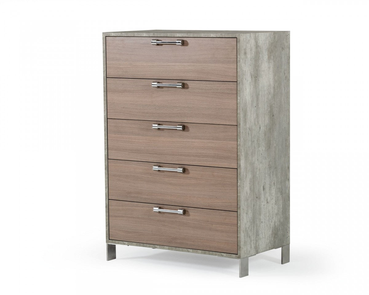 Brown Oak And Grey Solid And Manufactured Wood Five Drawer Chest image 3