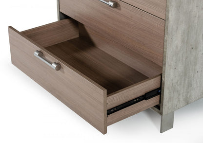 Brown Oak And Grey Solid And Manufactured Wood Five Drawer Chest image 4