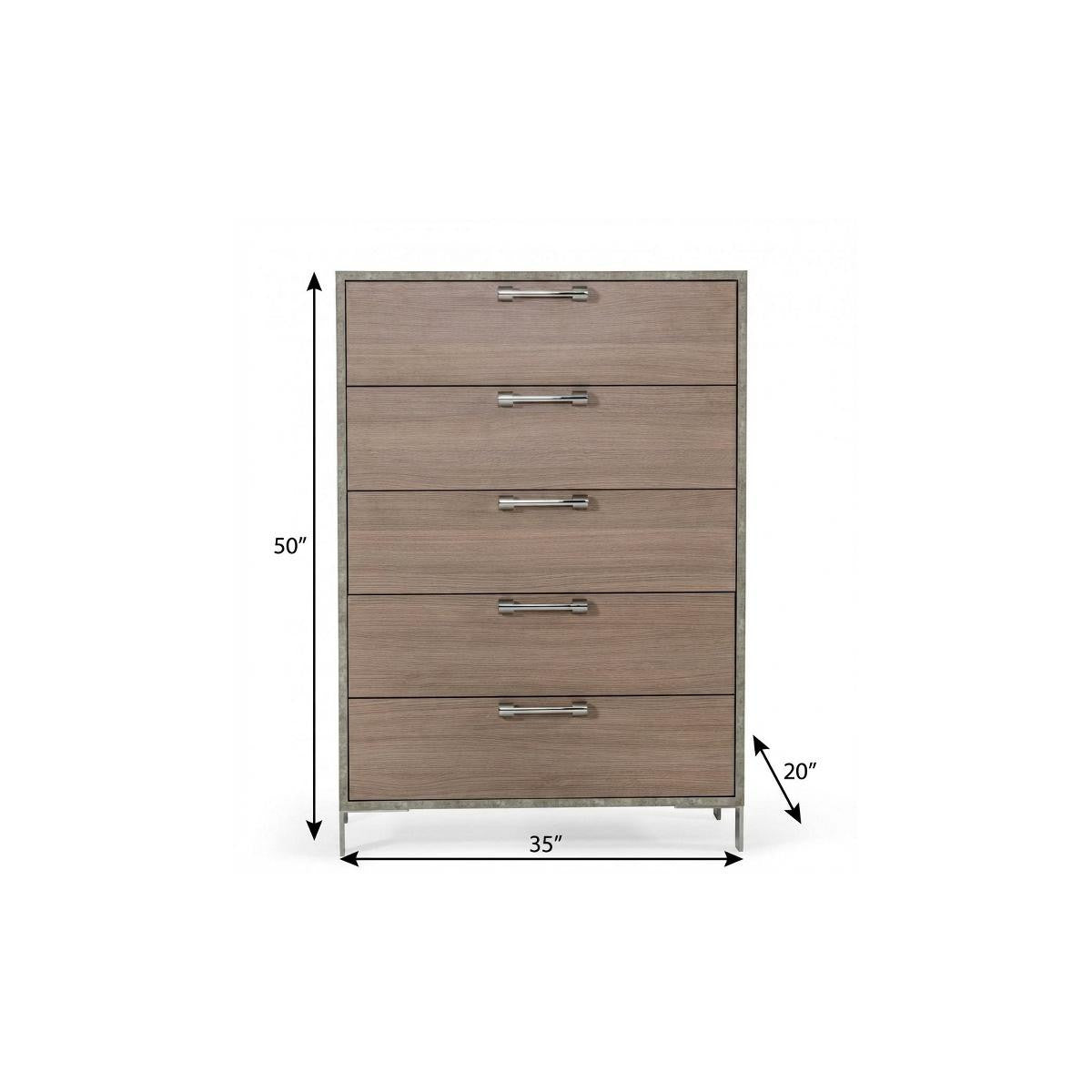 Brown Oak And Grey Solid And Manufactured Wood Five Drawer Chest image 7