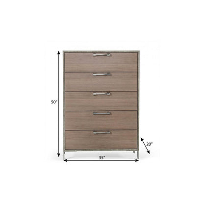 Brown Oak And Grey Solid And Manufactured Wood Five Drawer Chest image 7