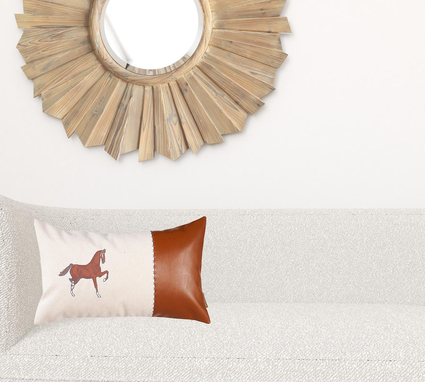 Beige Animal Print Handmade Faux Leather Lumbar Pillow w/ Embroidery