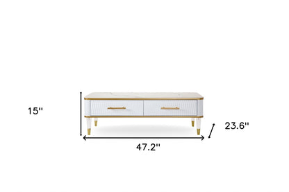 White Gold & Faux Stone Coffee Table w/ Drawer
