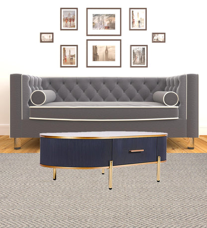 White & Gold Stone & Stainless Steel Oval Coffee Table w/ Drawer