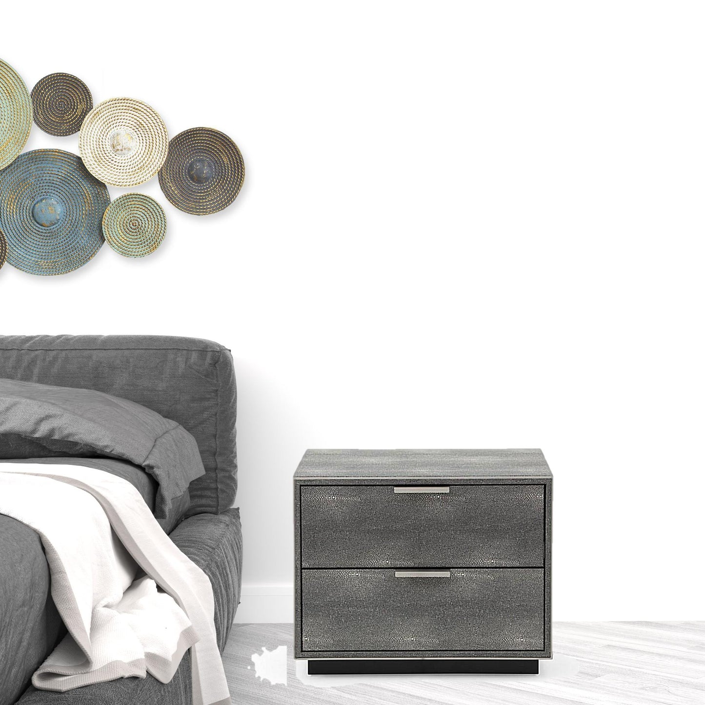 Gray Shagreen 2 Drawer Nightstand