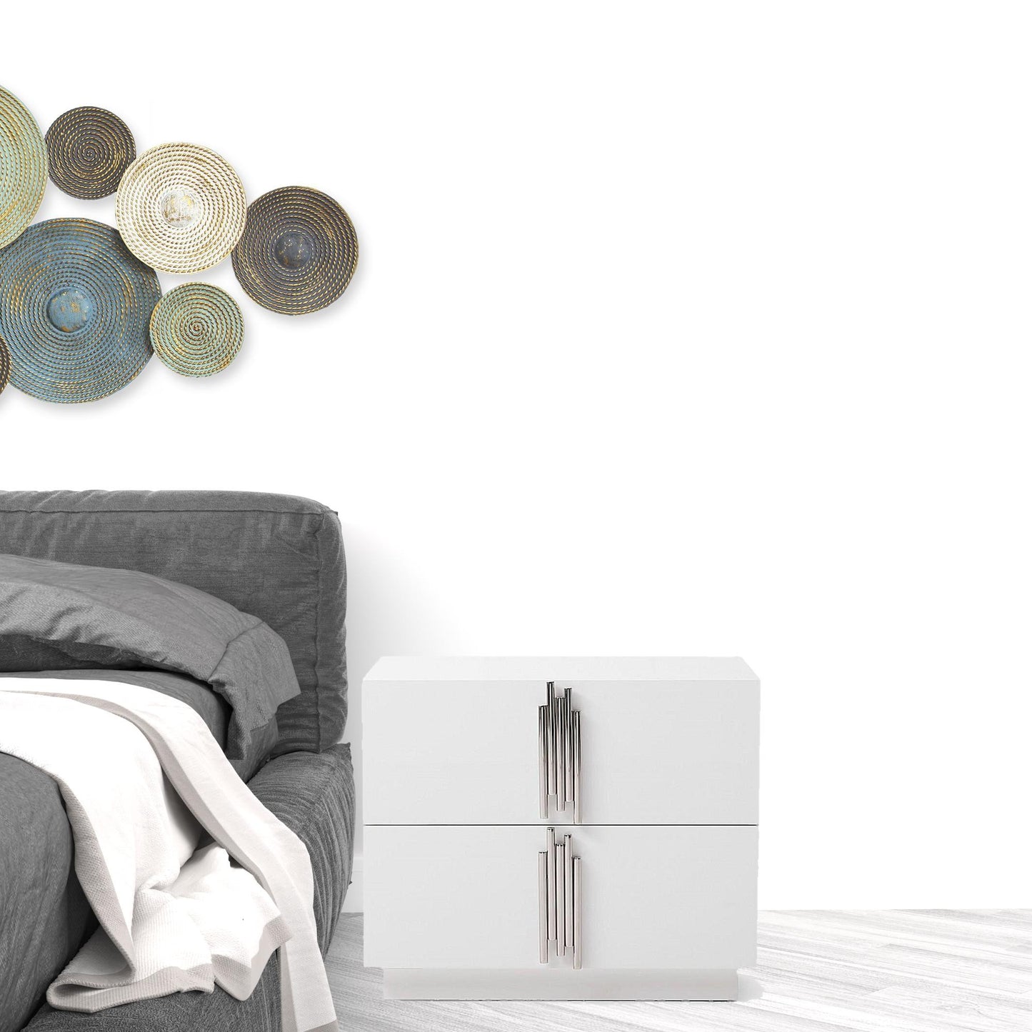 Pamm White 2 Drawer Nightstand