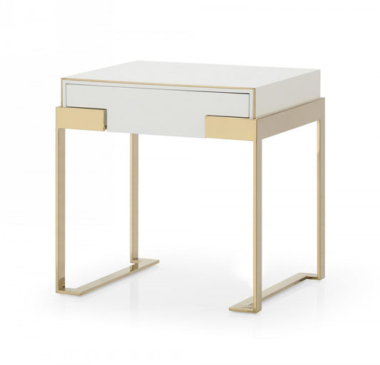 Champagne Gold & White One Drawer Nightstand