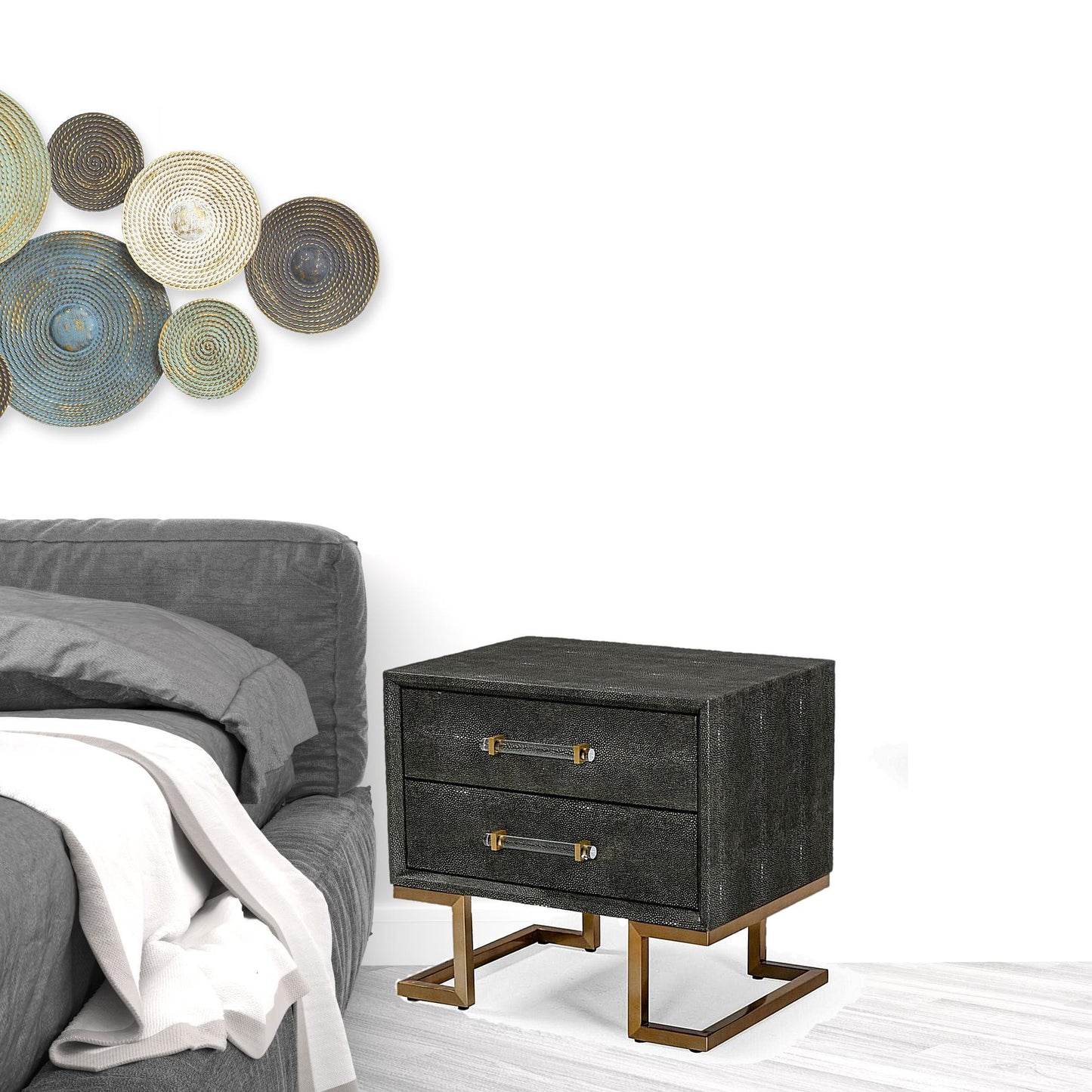 Dark Shagreen 2 Drawer Nightstand