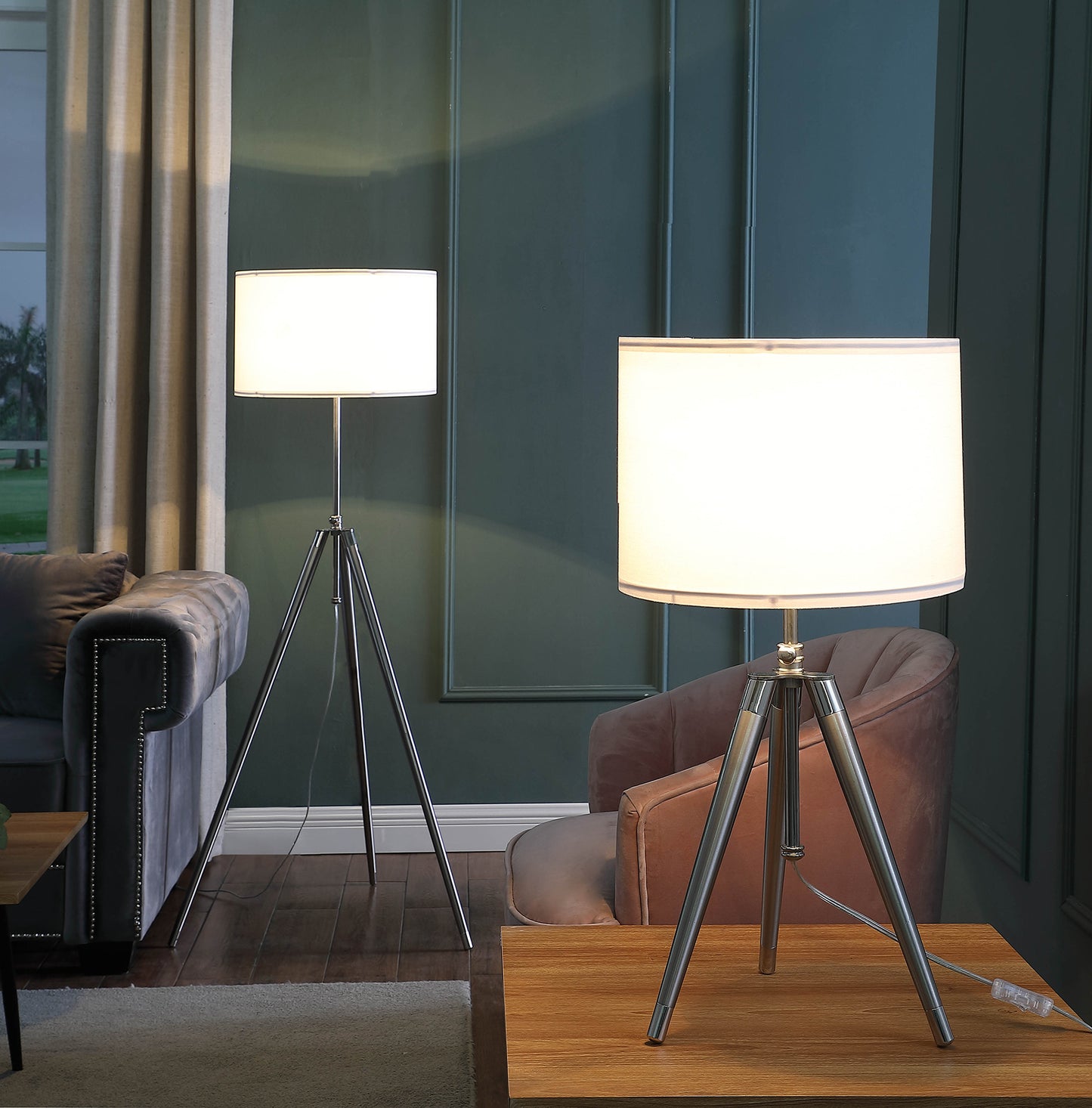 Chrome Adjustable Tripod Floor Lamp w/ Shade