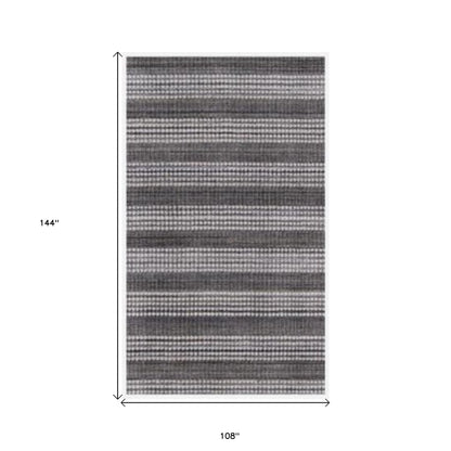 9 x 12 Dark Grey & White Striped Hand Loomed Rug