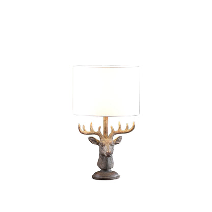 Antiqued Bronzed Stag Bust Table Lamp w/ Shade