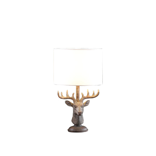 Antiqued Bronzed Stag Bust Table Lamp w/ Shade