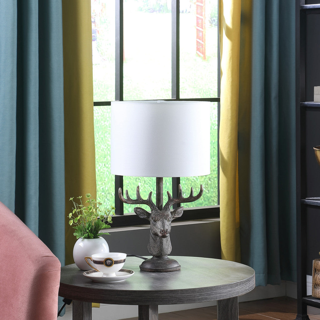 Antiqued Bronzed Stag Bust Table Lamp w/ Shade