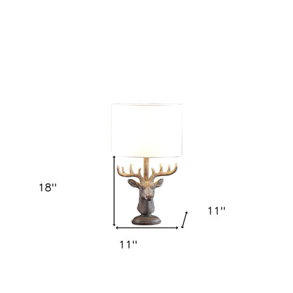 Antiqued Bronzed Stag Bust Table Lamp w/ Shade