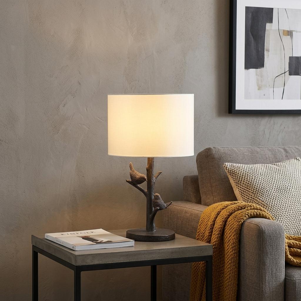 Rustic Dark Bronze Birds on a Tree Table Lamp w/ Shade