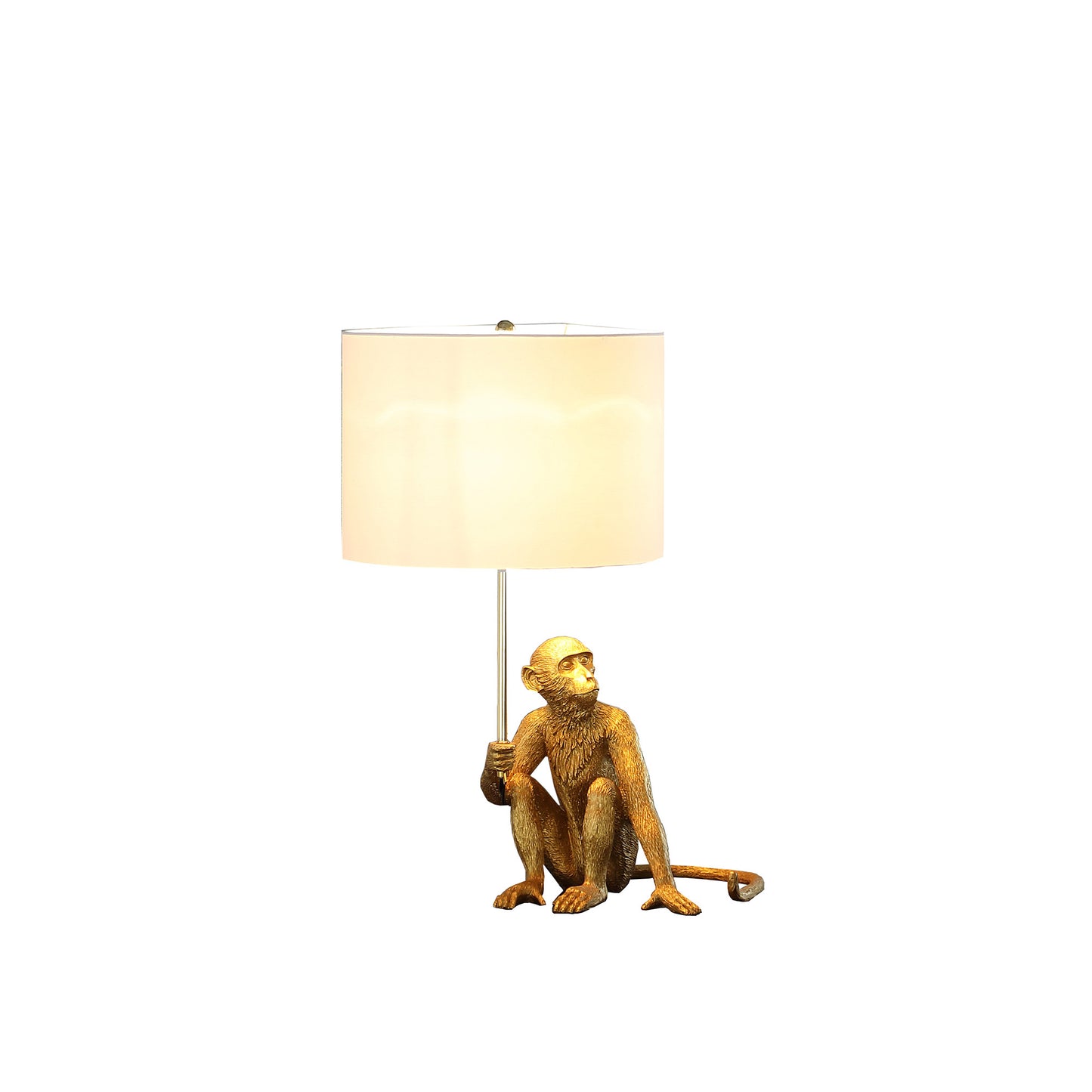 Antiqued Gold Sitting Monkey Table Lamp w/ White
