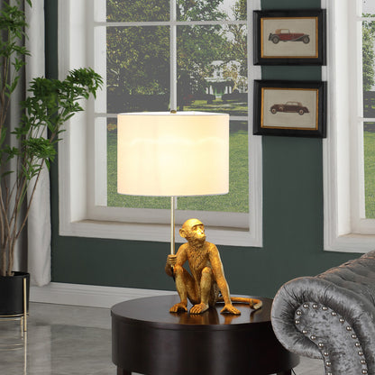 Antiqued Gold Sitting Monkey Table Lamp w/ White