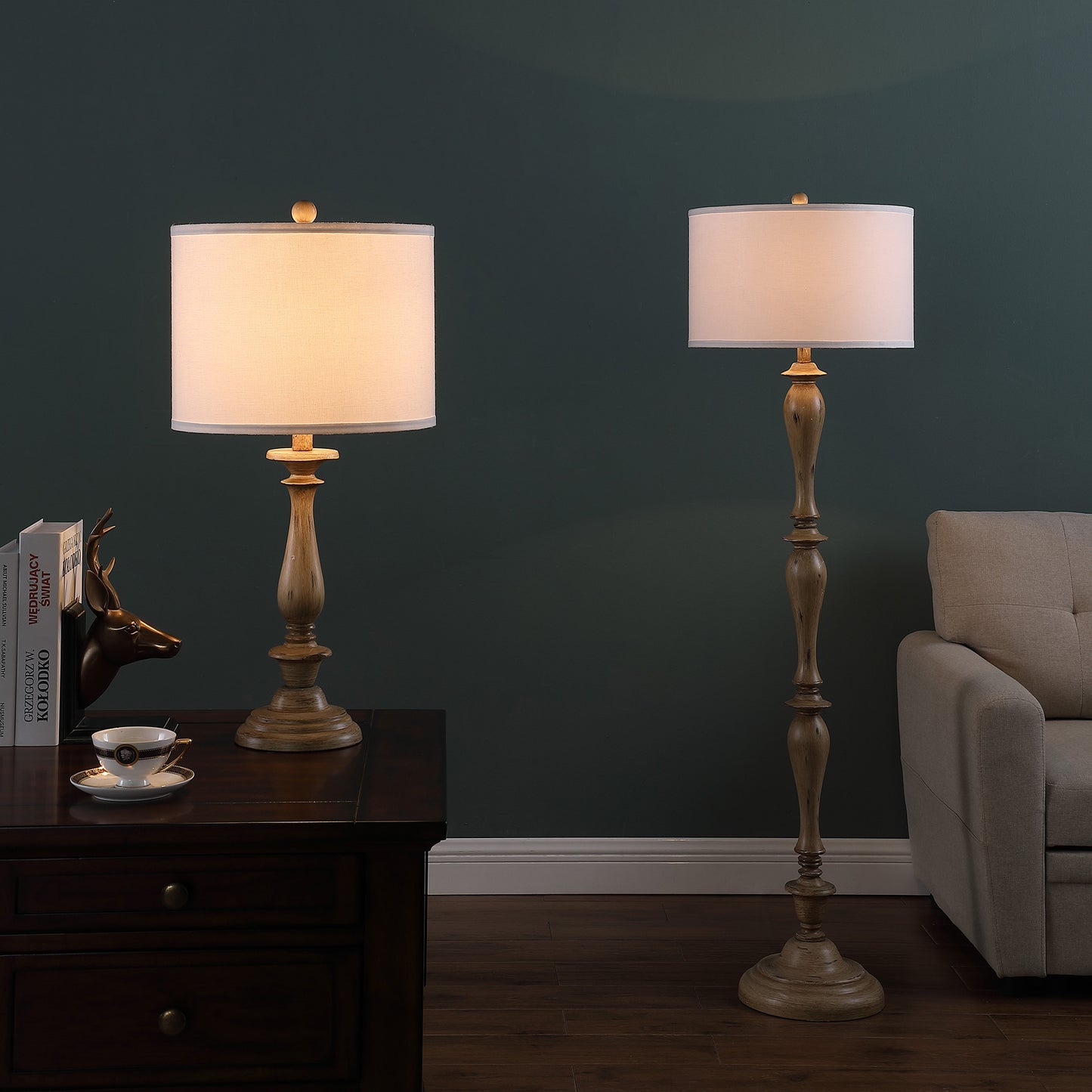 Rustic Taupe Cream Candlestick Table Lamp w/ Shade
