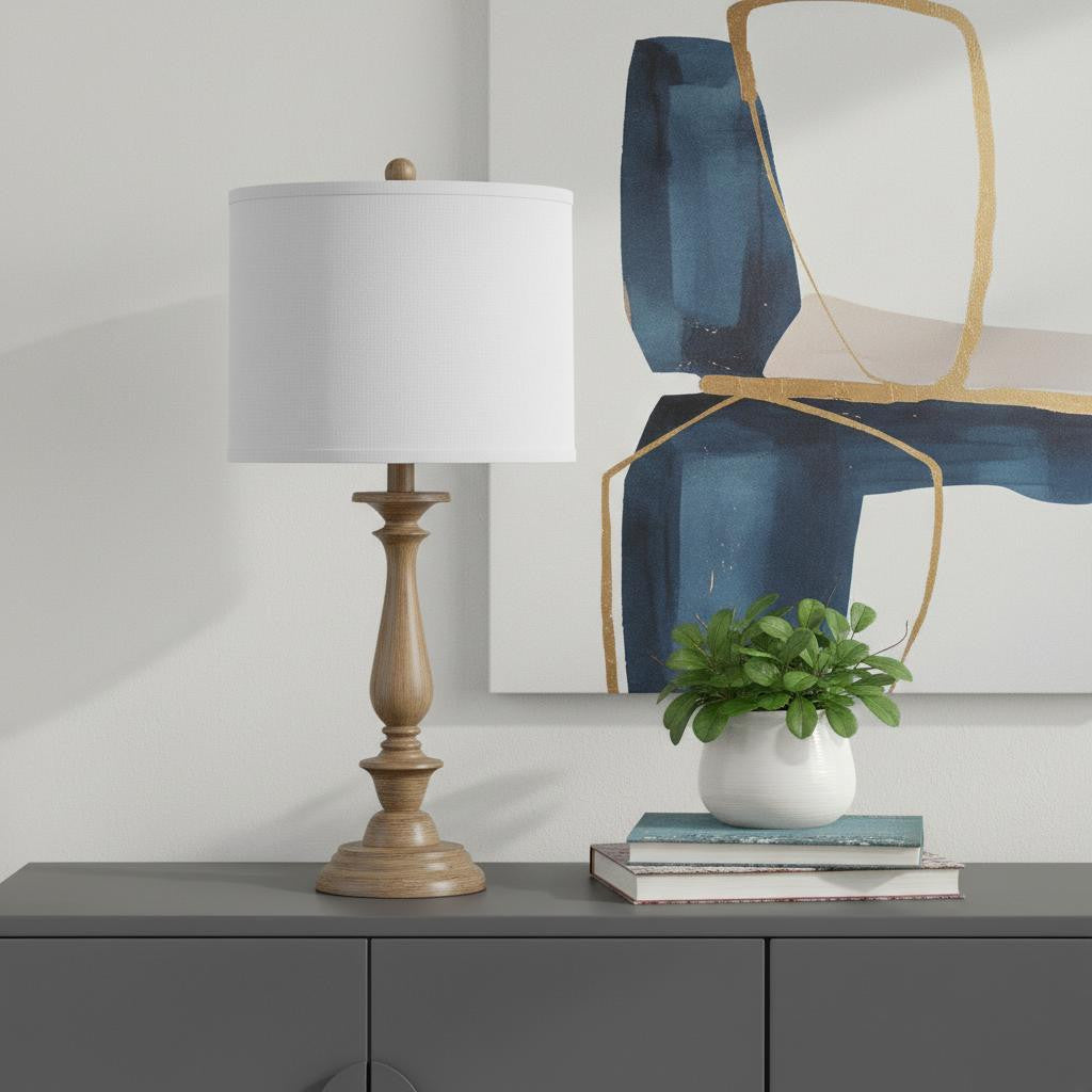 Rustic Taupe Cream Candlestick Table Lamp w/ Shade