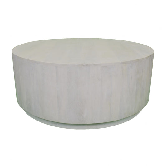 Rustic White Solid Wood Round Distressed Coffee Table image 2