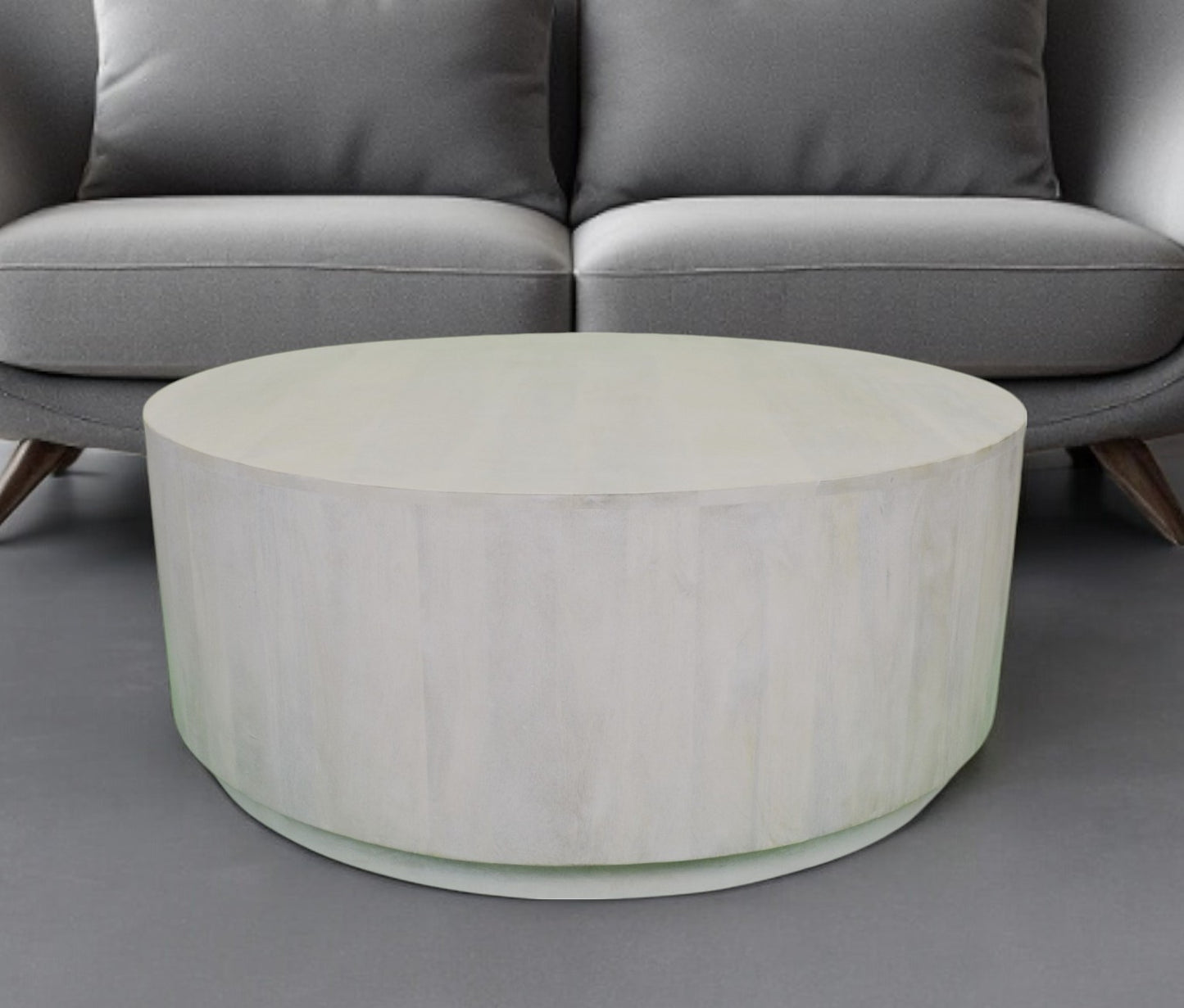 Rustic White Solid Wood Round Distressed Coffee Table image 1