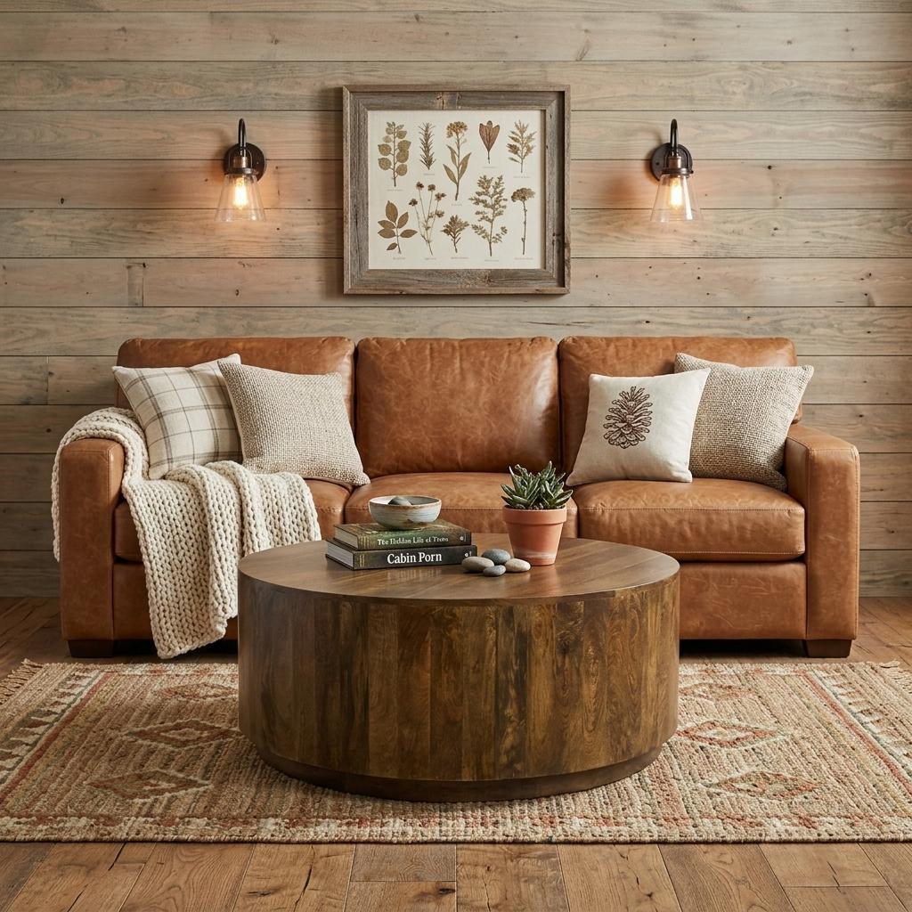 Brown Solid Wood Round Coffee Table image 1