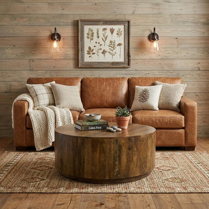Brown Solid Wood Round Coffee Table image 1