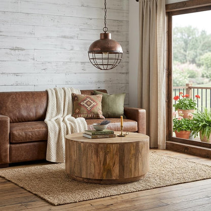 Natural Solid Wood Round Coffee Table image 1