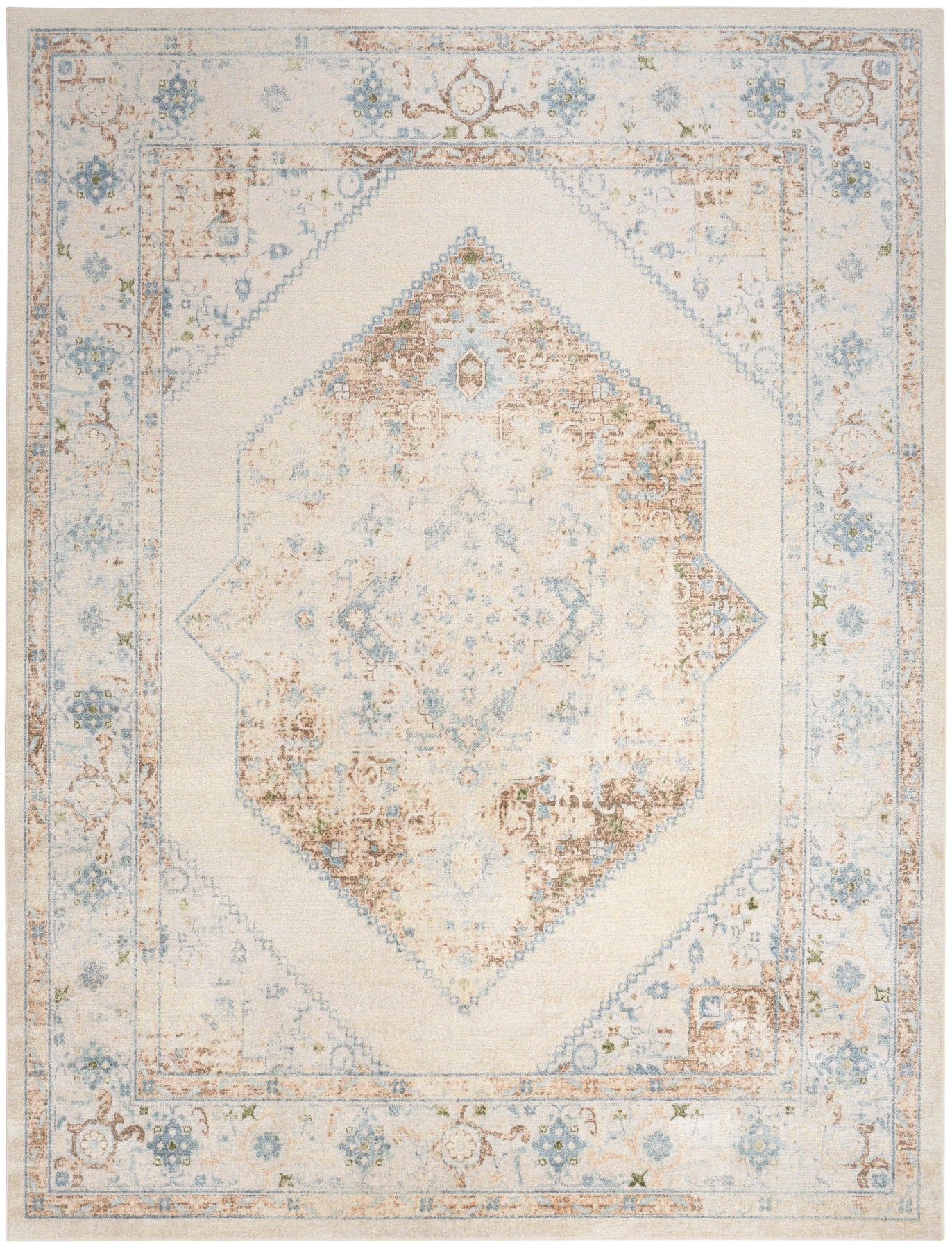 Nourison Astra Ivory & Blue Pet Friendly Machine Washable Rug - Main