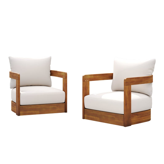 Premium Acacia Wood Outdoor Club Chairs - Set of 2