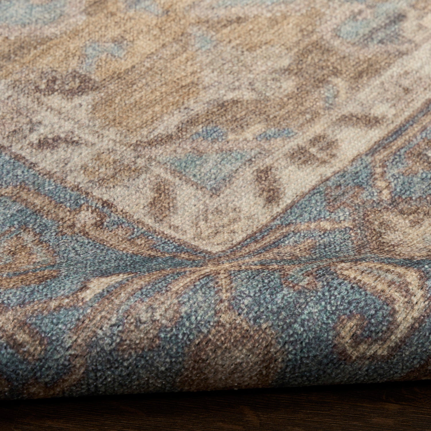 Nourison Vintage Blue & Green Machine Washable Rug - Texture