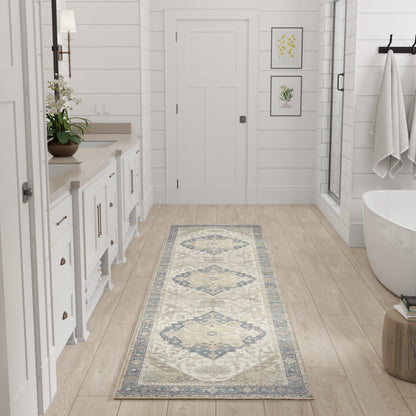 Nourison Vintage Blue & Green Machine Washable Rug - Room Scene
