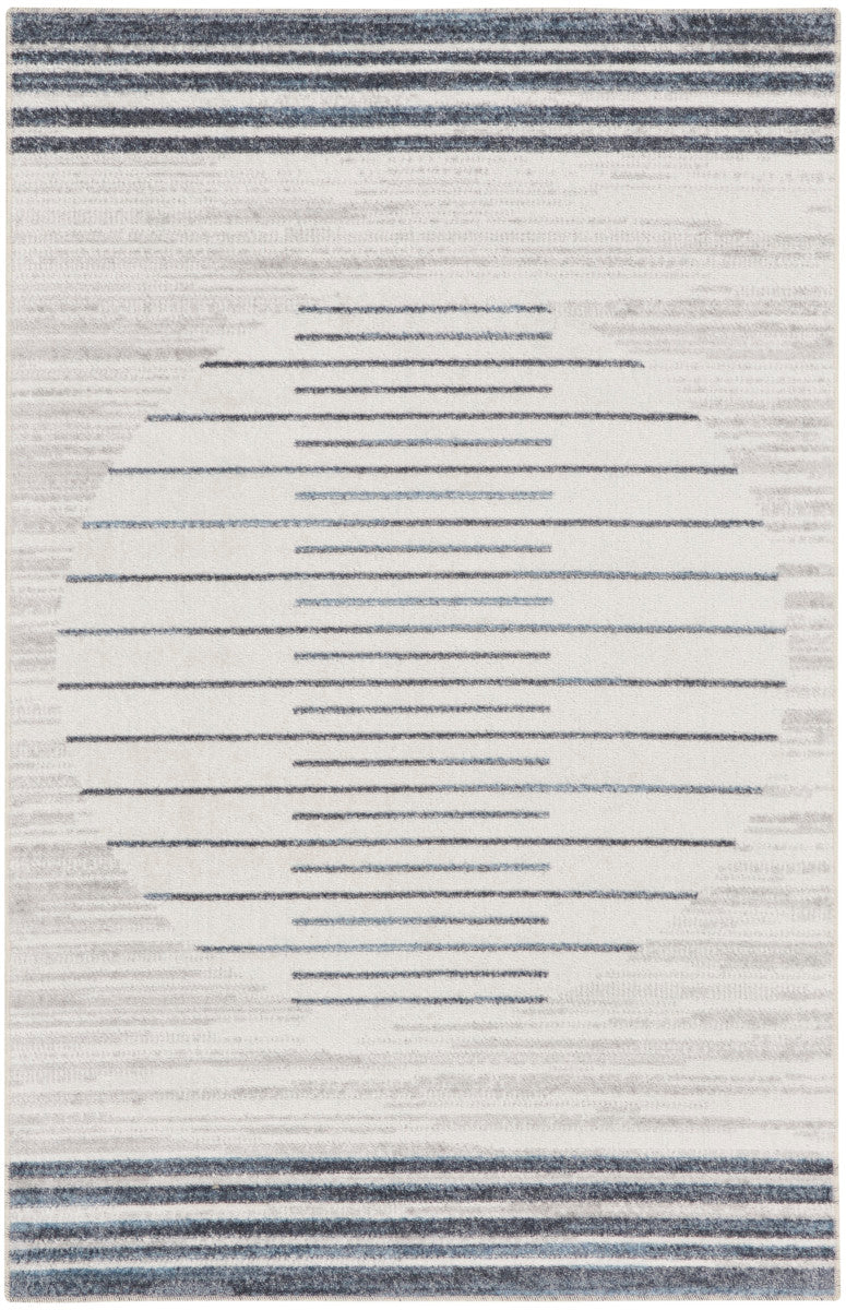 Nourison Astra Ivory & Blue Pet Friendly Machine Washable Rug - 2'2" x 4'