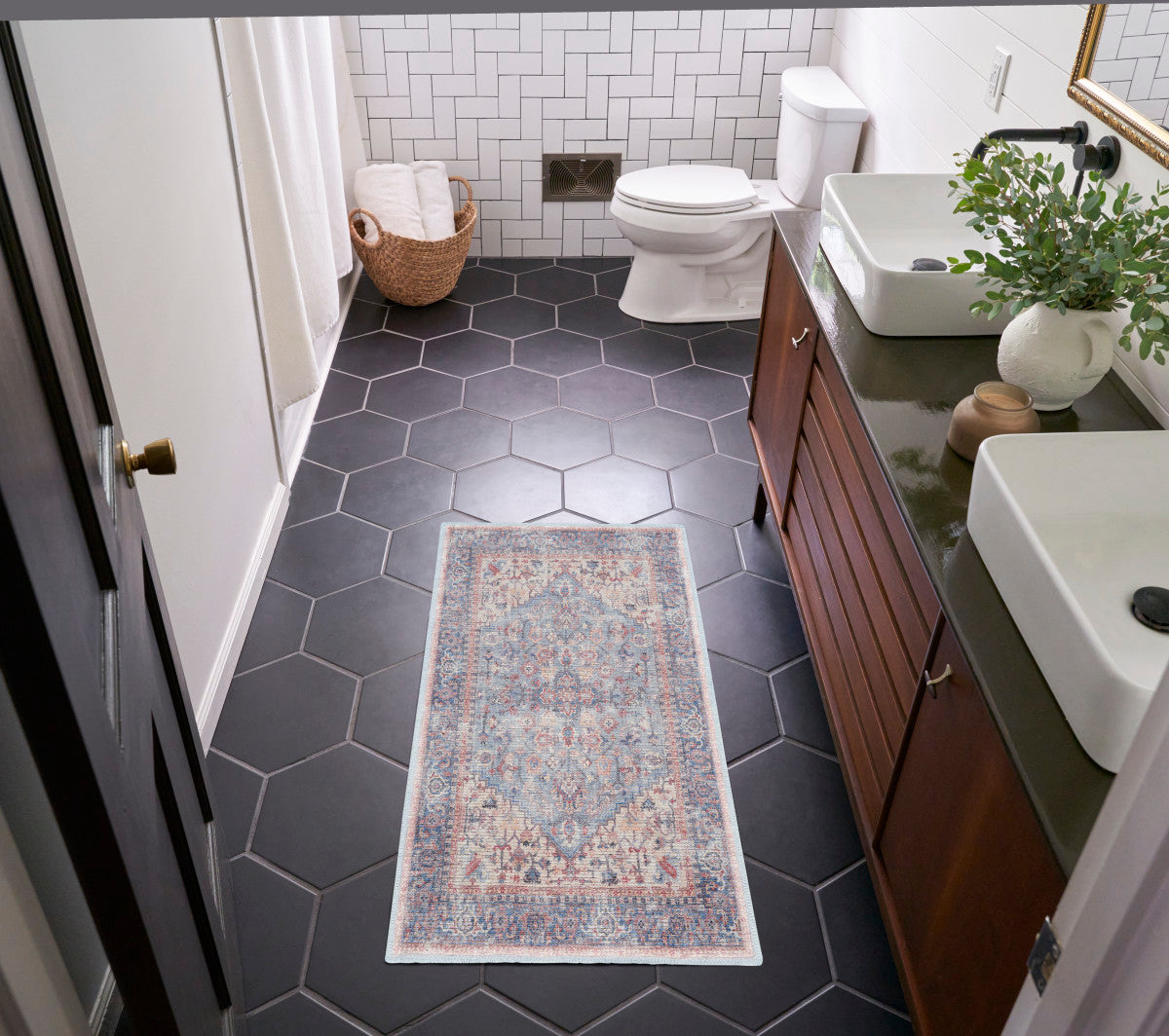 Nourison New Concept Blue & Multicolor Machine Washable Rug - Room Scene