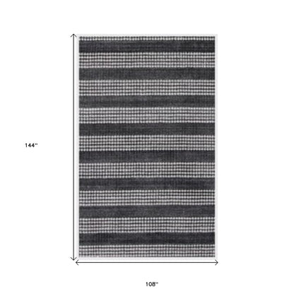 9 x 12 Black & White Striped Hand Loomed Rug