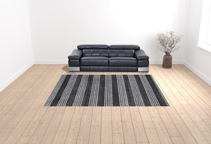 9 x 12 Black & White Striped Hand Loomed Rug